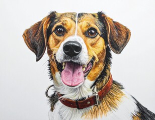 jack russell terrier dog, colour pencil drawing isolated on white paper background
