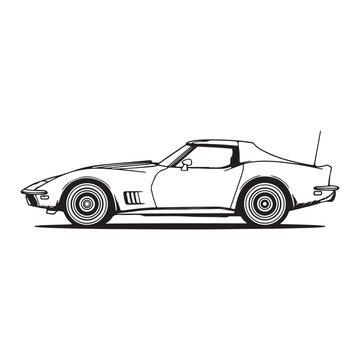 Vintage Classic Sports Car Side Profile Line Art Illustration