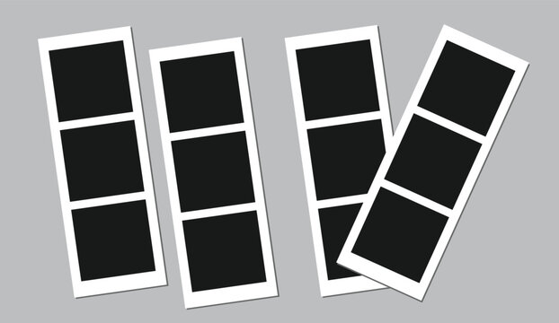 Photo booth frame strips. Vertical picture placeholder layout. Film style photo frames. Memory collage display design. Vector illustration