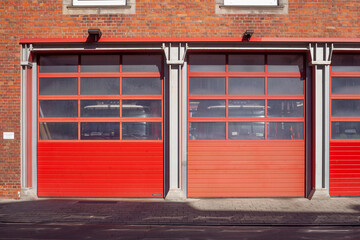 Rotes Tor an einer Feuerwache der Feuerwehr, Bremen, Deutschland