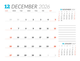 December 2026 Monthly Calendar Template improves executive planning with minimalist blank lines, ideal for business workflows and strategy meetings, supports efficiency, vector illustration