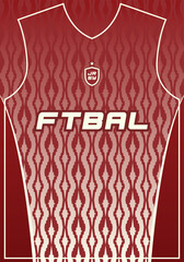 Red football jersey mockup with modern sporty pattern.