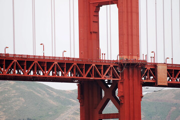 Golden Gate Bridge detail isolated on a transparent background, an iconic landmark of San Francisco.