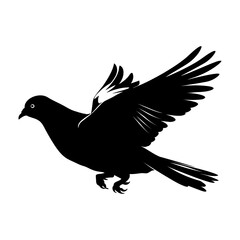 Elegant black silhouette of a dove or pigeon in flight with outstretched wings. Symbol of peace and freedom. Vector illustration.