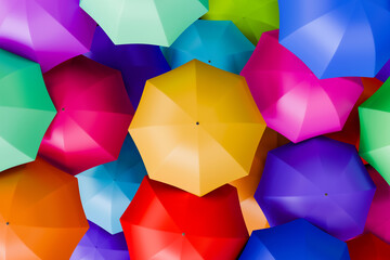 Yellow Umbrella Among Colorful Umbrellas
