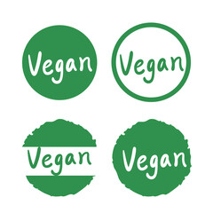 Handwritten vegan Chinese and English circular icons