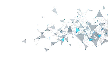 Minimal geometric network of triangles and dots on white background, elegant tech backdrop for presentations, medical research, global communication themes Plexus 3d rendering