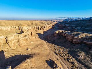 Charyn Canyon in the rays of the evening sun.