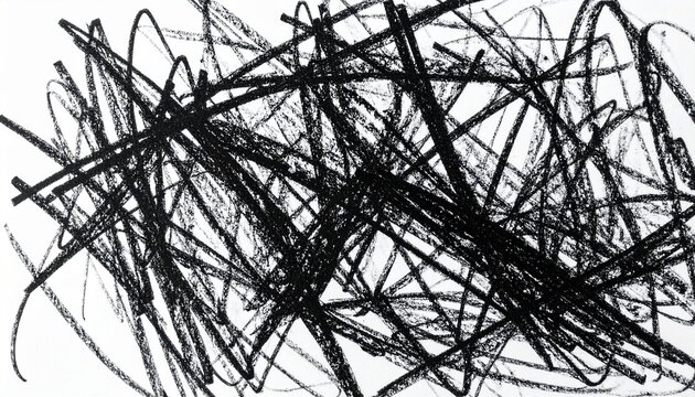 Chaotic black crayon scribbles forming an abstract background with expressive hand-drawn strokes