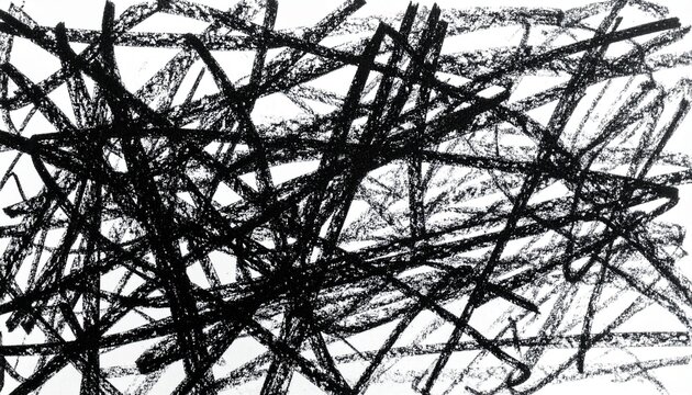 Chaotic black crayon scribbles forming an abstract background with expressive hand-drawn strokes and vibrant energy