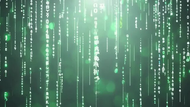 Matrix Digital Rain Code Flowing Down on Green Background