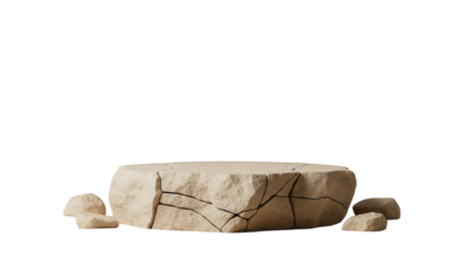 Minimalist stone scene with broken rock podium for product presentation Abstract beige pedestal with rough texture for showcasing natural cosmetics or jewelry 3D rendering