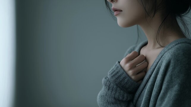 不安で胸を押さえる日本人女性