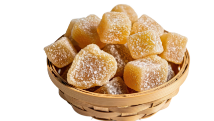 Golden Yellow Sugar Coated Gummy Candies in Rustic Woven Basket With Natural Ingredients Sweet Treats.png