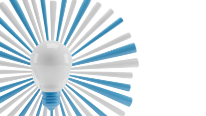 Lightbulb with radiating blue and white fins