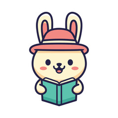 Cute Cartoon Bunny Reading a Book Illustration