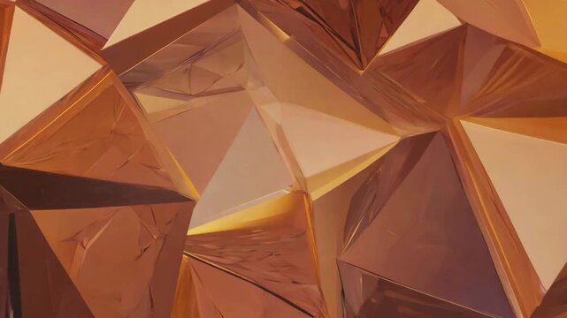 Luxury 3D animation of copper and gold triangular facets reflecting light in a sophisticated, geometric pattern.