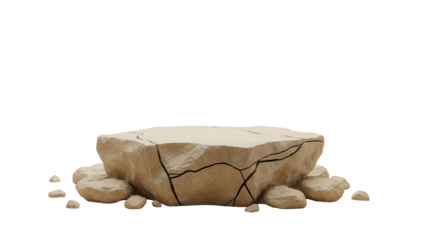 Minimalist stone scene with broken rock podium for product presentation Abstract beige pedestal with rough texture for showcasing natural cosmetics or jewelry 3D rendering