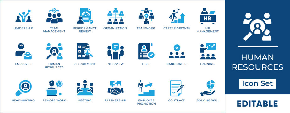 Human Resources Icon Set - Talent Acquisition and Team Leadership Symbols.