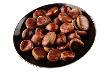 Obraz premium Edible chestnuts delicious treat tasty snack fresh gourmet food background on table rustic food top view copy space