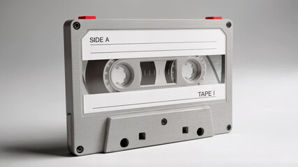 Old cassette tape showing side label and transparent case with reels visible inside