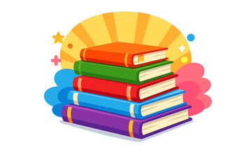 Illustration of a stack of colorful books set against a vivid backdrop, symbolizing education and knowledge