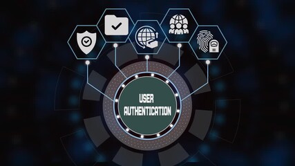 User authentication concept with secure login dashboard and biometric icons representing identity verification and protected digital access. - Powered by Adobe