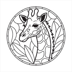 Cute Giraffe Circular Line Art SVG