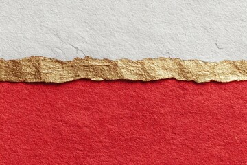 Torn Paper Texture with Gold Leaf Border, Red and White Layers, Macro View