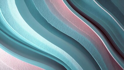 Abstract close-up of curved teal and pink bands forming a layered wave pattern. Concept Abstract close-up, Teal and pink waves, Layered curves, Colorful texture, Modern geometric art