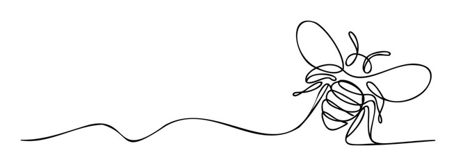 Stylized continuous one line abstract drawing of a honeybee, conveying simplicity and connection to nature, suitable for modern graphic assets, educational content, or sustainable business