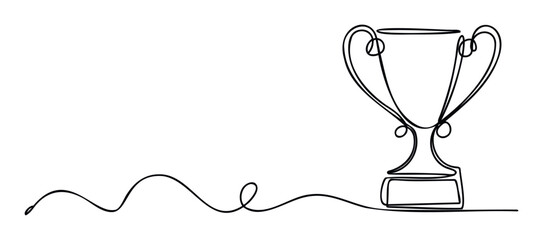 Continuous line drawing of a stylized trophy cup symbolizing success and achievement, suitable for awards ceremonies, corporate events, and inspirational projects