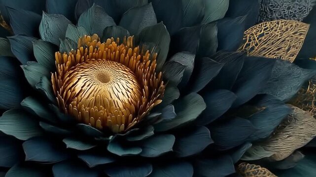 Abstract floral design with intricate layers and golden center details