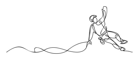 Minimalist continuous single line drawing of an adventurous person engaged in rock climbing or rappelling, great for inspiring sportsrelated publications, outdoor activity promotions, or