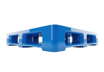 A pristine, glossy blue hdpe plastic shipping pallet, commercial grade, close-up studio shot on transparent seamless background with rim lighting, concept of industrial efficiency