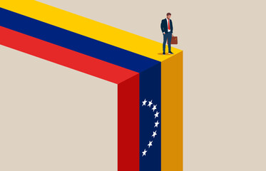 Venezuela economy collapse. Symbol of crisis, recession, downfall and stock market crash. Modern vector illustration in flat style