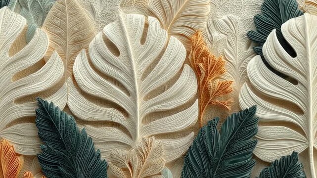 Abstract foliage pattern textured leaves in neutral color palette