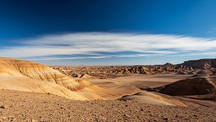 Fototapeta premium Barren Desert Landscape with Blue Sky