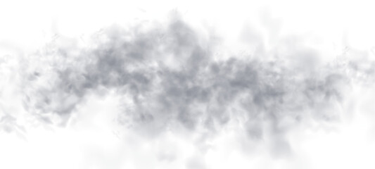 Obraz premium Soft white clouds and gray smoke plumes on a white background. Atmospheric phenomena such as mist, fog, and steam included. High-resolution cutout smoke and cloud vector PNG.