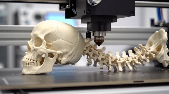 3D Printer Creating a Realistic Human Skeleton Model in a Scientific Setting