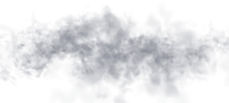 Soft white clouds and gray smoke plumes on a white background. Atmospheric phenomena such as mist, fog, and steam included. High-resolution cutout smoke and cloud vector PNG.