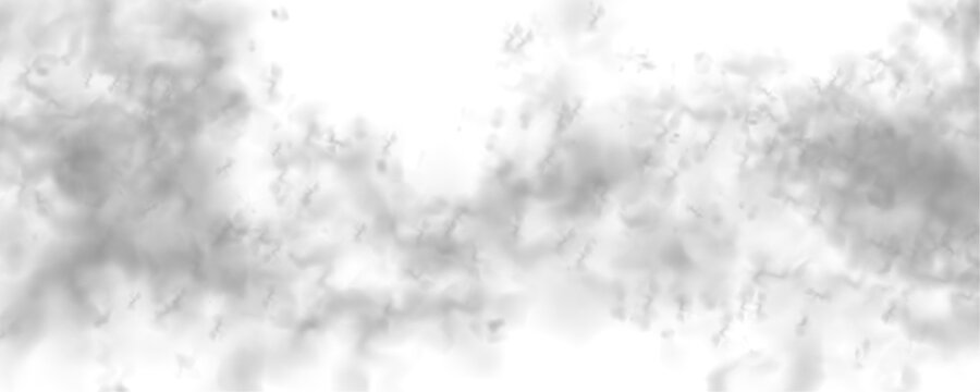 Soft white smoke and gray fog layers on a white background. 3D illustration of smoke, clouds, and mist with realistic textures. Cutout smoke and cloud PNG high-resolution file vector.