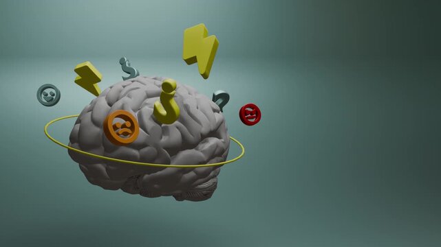 3D brain stress & overthinking with different kind of moods swing. Psychology mental health awareness