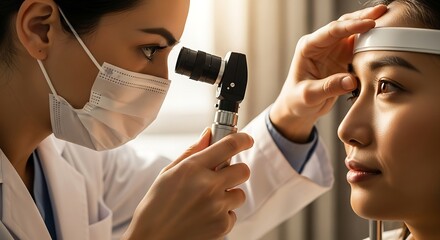 Optometrist Examines Patient's Eye With Medical Equipment Ophthalmology Healthcare