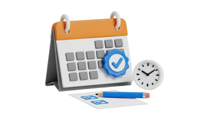 3D Calendar, Clock, Pencil, and Checklist Icons