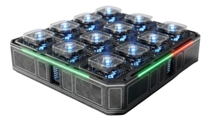 Futuristic device with glowing lights, isolated on transparent background