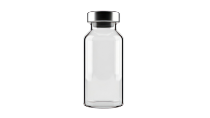 Empty medical vial with silver cap isolated on transparent background