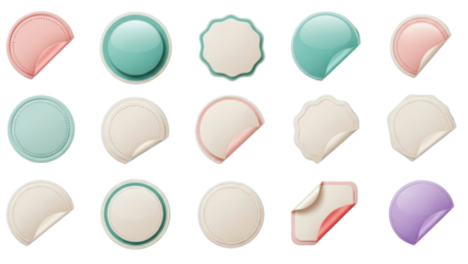 Collection of Round Stickers Isolated on Transparent Background