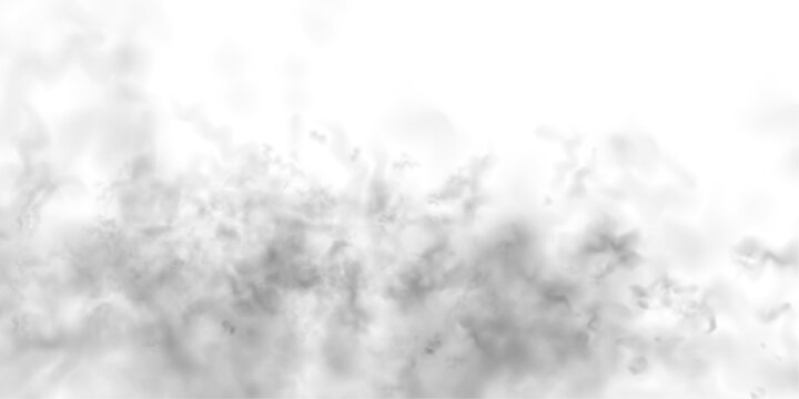 Soft white clouds and gray smoke plumes on a white background. Atmospheric phenomena such as mist, fog, and steam included. High-resolution cutout smoke and cloud vector PNG.