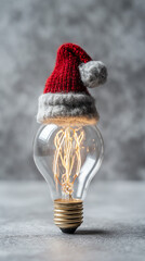 Creative Christmas Idea with Light Bulb in Santa Hat